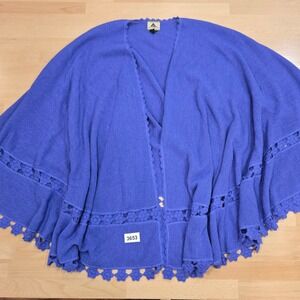 Alpaca International Poncho Cape Cardigan Shawl Purple Crochet Trim Sof One Size